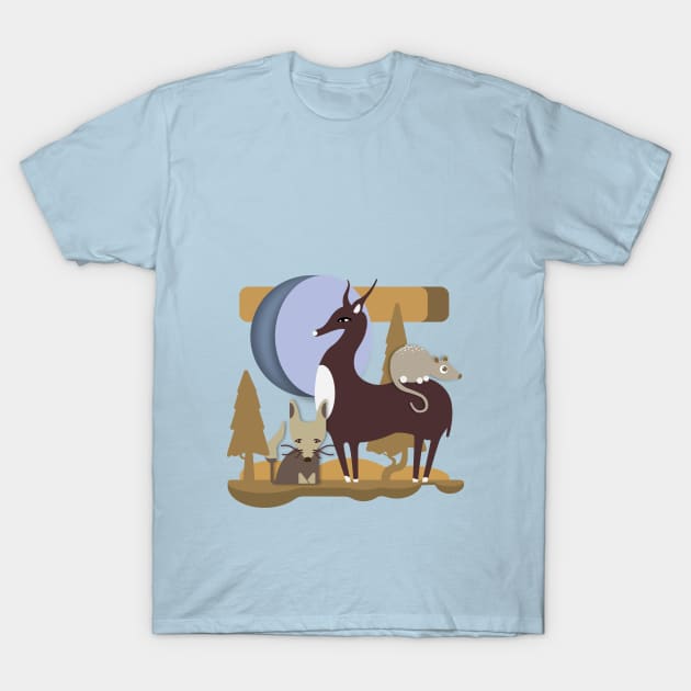 Fox, Deer & Possum T-Shirt by MarshlandOracle